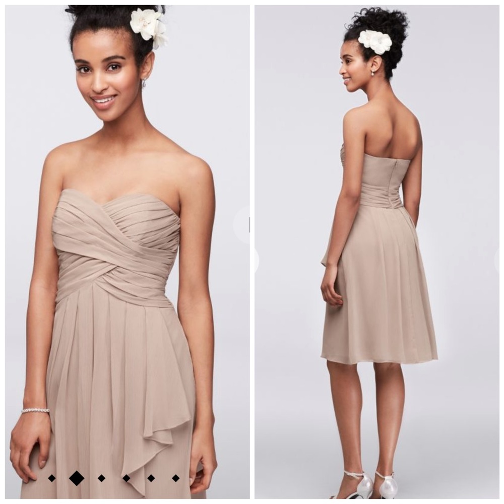 DAVID'S BRIDAL Royal Blue Short Crinkle Chiffon Dress with Front Cascade 10 - Picture 14 of 14